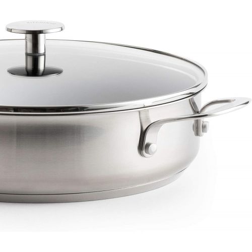 키친에이드 KitchenAid Skillet with 2 Side Handles and Lid, Non Stick Stainless Steel Skillet - Induction and Oven Safe Cookware - 28 cm/4.3 Litres