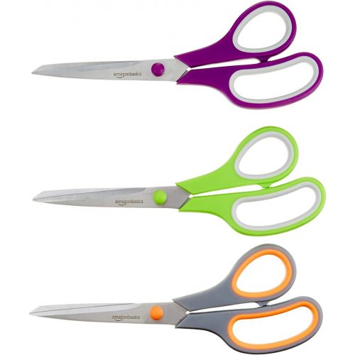 키친에이드 KitchenAid All Purpose Shears, One Size, Black/Black & AmazonBasics Multipurpose, Comfort Grip, Titanium Fused, Stainless Steel Office Scissors - Pack of 3