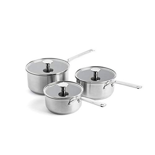 키친에이드 KitchenAid Saucepan Set, Non Stick Stainless Steel Saucepan with Lids and Stainless Handle - Induction and Oven Safe Cookware - 16/18/20 cm