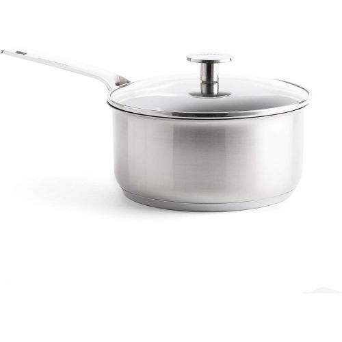 키친에이드 KitchenAid Saucepan Set, Non Stick Stainless Steel Saucepan with Lids and Stainless Handle - Induction and Oven Safe Cookware - 16/18/20 cm