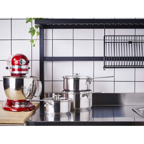 키친에이드 KitchenAid Saucepan Set, Non Stick Stainless Steel Saucepan with Lids and Stainless Handle - Induction and Oven Safe Cookware - 16/18/20 cm