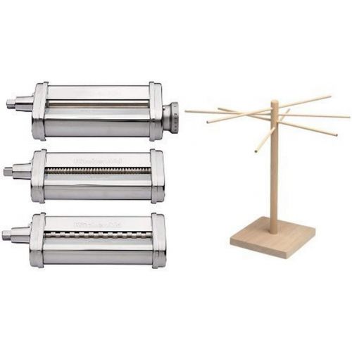 키친에이드 KitchenAid KSMPRA 3 Piece Pasta Roller & Cutter Attachment Set, Silver and Norpro Pasta Drying Rack Bundle