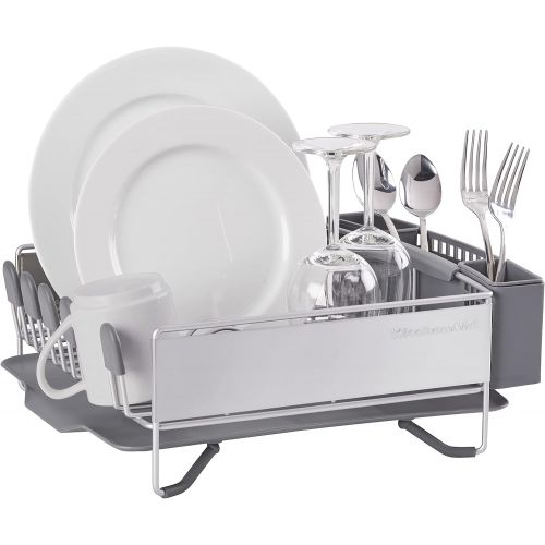 키친에이드 KitchenAid Compact Stainless Steel Dish Rack, Satin Gray, 15-Inch-by-13.25-Inch -