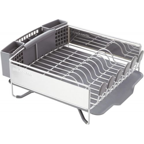 키친에이드 KitchenAid Compact Stainless Steel Dish Rack, Satin Gray, 15-Inch-by-13.25-Inch -