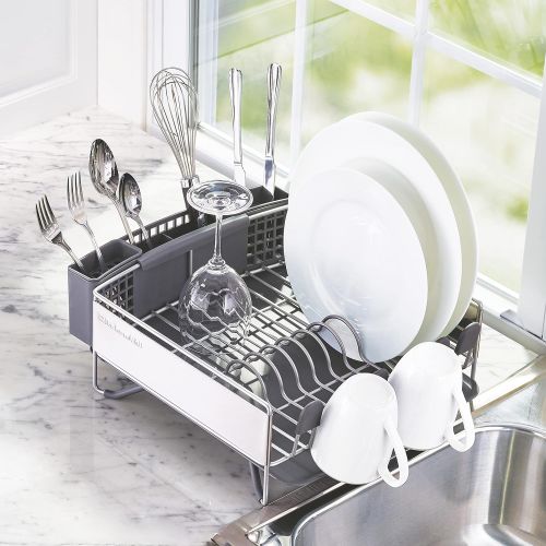 키친에이드 KitchenAid Compact Stainless Steel Dish Rack, Satin Gray, 15-Inch-by-13.25-Inch -