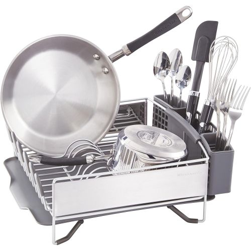 키친에이드 KitchenAid Compact Stainless Steel Dish Rack, Satin Gray, 15-Inch-by-13.25-Inch -