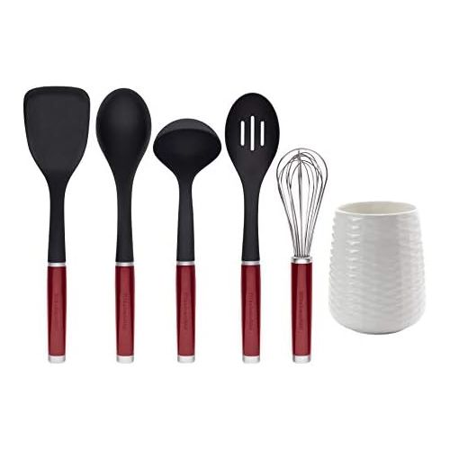 키친에이드 KitchenAid KQ562BXERA Tool and Gadget Set with Crock, 6-Piece, Red