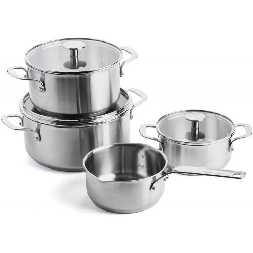 키친에이드 KitchenAid Cookware Set, Stainless Steel Casseroles Set with Lids, 16/20/24 cm + Saucepan with 2 Spots 16 cm/1.5 Litres, 7 pcs