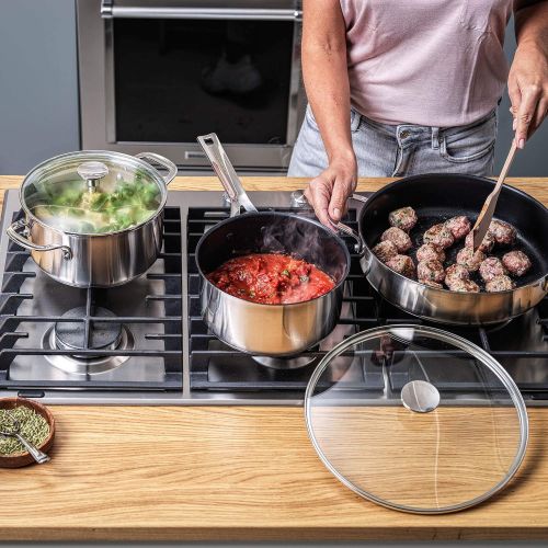 키친에이드 KitchenAid Cookware Set, Stainless Steel Casseroles Set with Lids, 16/20/24 cm + Saucepan with 2 Spots 16 cm/1.5 Litres, 7 pcs