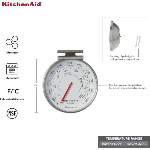 키친에이드 KitchenAid KQ903 3-in Dial Oven/Appliance Thermometer, TEMPERATURE RANGE: 100F to 600F, Stainless Steel