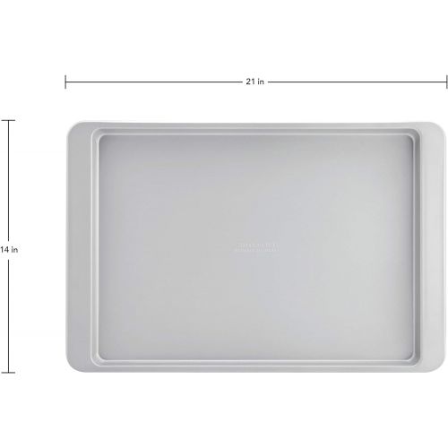 키친에이드 KitchenAid Nonstick Aluminized Steel Baking Sheet, 13x18-Inch, Silver With Silicone Large Baking Mat, 12x17-Inch, Gray