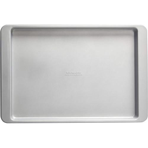 키친에이드 KitchenAid Nonstick Aluminized Steel Baking Sheet, 13x18-Inch, Silver With Silicone Large Baking Mat, 12x17-Inch, Gray