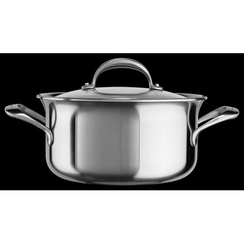 키친에이드 KitchenAid 5-Ply Copper Core 6 quart Low Casserole with Lid - Stainless Steel, Medium, Stainless Steel Finish