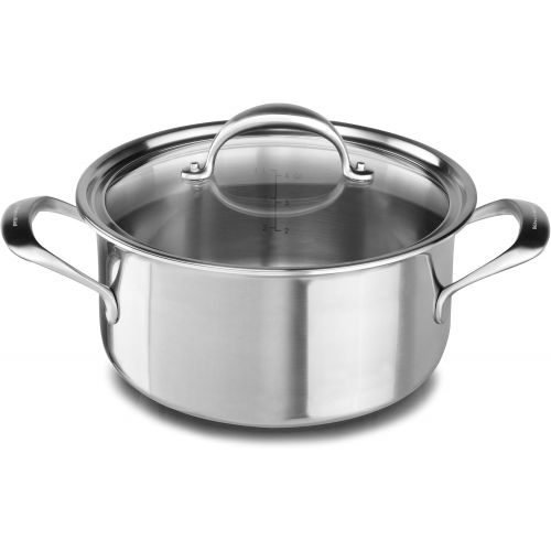 키친에이드 KitchenAid 5-Ply Copper Core 6 quart Low Casserole with Lid - Stainless Steel, Medium, Stainless Steel Finish