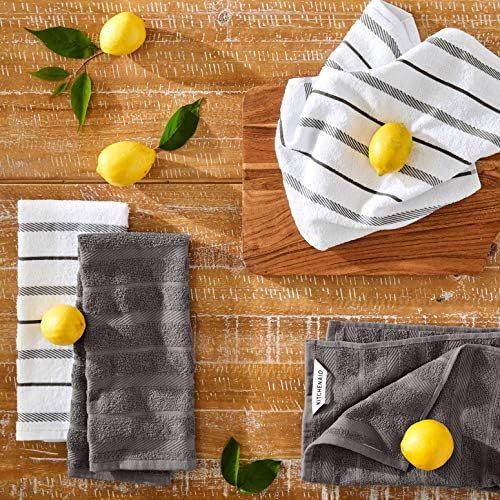 키친에이드 KitchenAid Albany Kitchen Towel Set, Set of 4, Charcoal Grey 4 Count