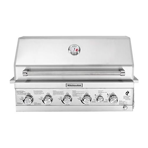 키친에이드 KitchenAid 740-0781 4-Burner Stainless Steel Built-in 71,000 BTU Propane Gas Island Grill w/ Searing Main Burner and Rotisserie Burner