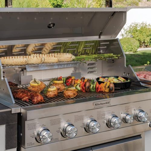 키친에이드 KitchenAid 740-0781 4-Burner Stainless Steel Built-in 71,000 BTU Propane Gas Island Grill w/ Searing Main Burner and Rotisserie Burner