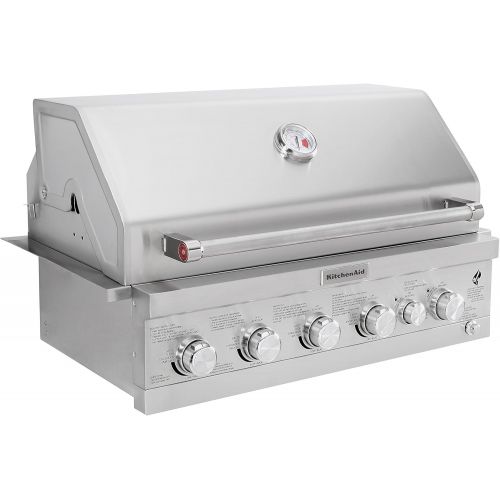 키친에이드 KitchenAid 740-0781 4-Burner Stainless Steel Built-in 71,000 BTU Propane Gas Island Grill w/ Searing Main Burner and Rotisserie Burner