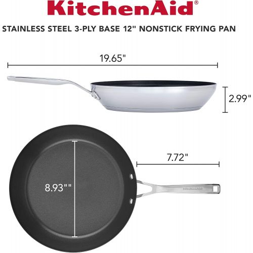 키친에이드 KitchenAid 3-Ply Base Brushed Stainless Steel Nonstick Fry Pan/Skillet, 12 Inch