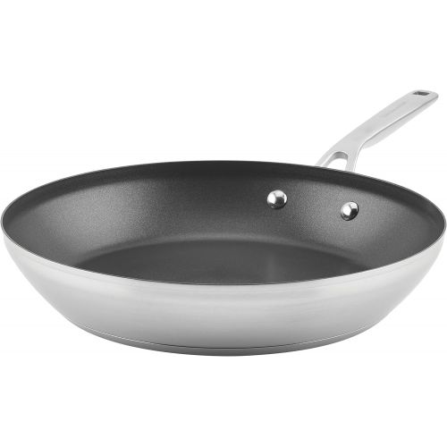 키친에이드 KitchenAid 3-Ply Base Brushed Stainless Steel Nonstick Fry Pan/Skillet, 12 Inch