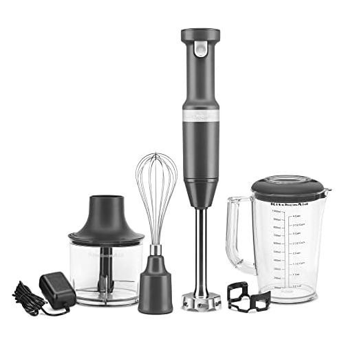 키친에이드 KitchenAid Cordless Variable Speed Hand Blender with Chopper and Whisk Attachment - KHBBV83, Matte Charcoal Grey