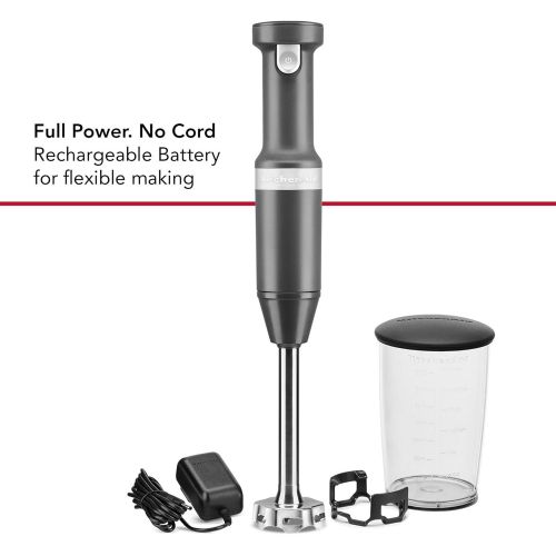 키친에이드 KitchenAid Cordless Variable Speed Hand Blender with Chopper and Whisk Attachment - KHBBV83, Matte Charcoal Grey