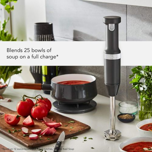 키친에이드 KitchenAid Cordless Variable Speed Hand Blender with Chopper and Whisk Attachment - KHBBV83, Matte Charcoal Grey