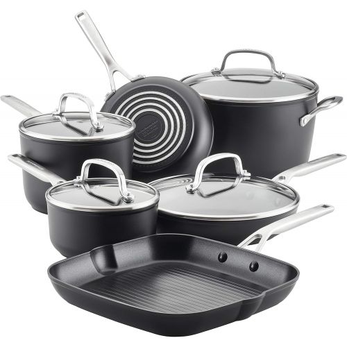 키친에이드 KitchenAid Hard Anodized Induction Nonstick Cookware Pots and Pans Set, 10 Piece, Matte Black