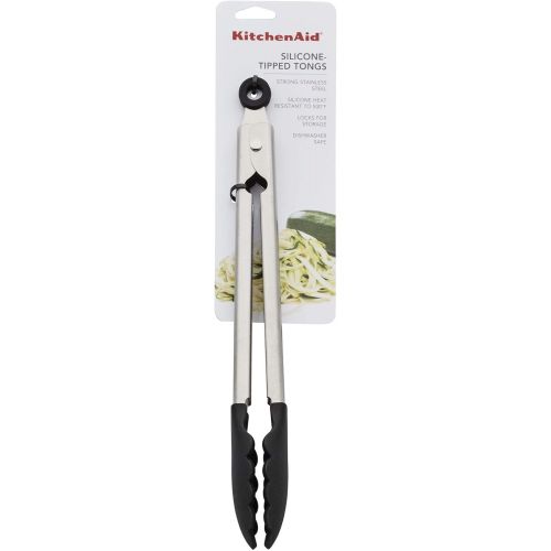 키친에이드 KitchenAid Silicone Tipped Stainless Steel Tongs, 10.26 Inch, Black