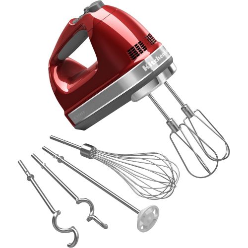 키친에이드 KitchenAid 9-Speed Digital Hand Mixer with Turbo Beater II Accessories and Pro Whisk - Candy Apple Red
