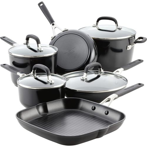 키친에이드 KitchenAid Hard Anodized Nonstick Cookware Pots and Pans Set, 10 Piece, Onyx Black