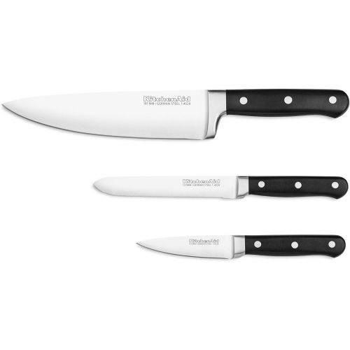 키친에이드 KitchenAid KKFTR3SSOB 3 Piece Classic Forged Series Starter Triple Rivet Cutlery Set, Onyx Black