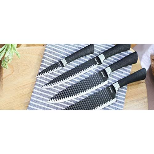  Kitchenart KAK-006P, Black Edition, 6PCS Daily Use Sharp Knives Stainless Steel Kitchen Knife Set Non-stick Coating Finish Cutlery, Black