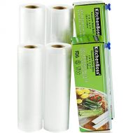 KitchenBoss Vakuumrollen 4 Rollen 20x500cm und 28x500cm Mit 2 kasten cutter Profi-Folienrollen, Kommerzielle Gepragte Taschen fuer Nahrungsmittelretter und Sous Vide Kochen, FDA-Zus