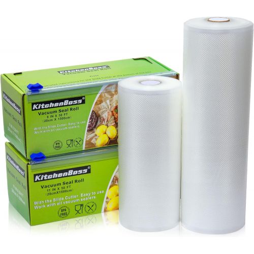  KitchenBoss Vacuum Sealer Rolls 3 Rolls Food vacuum Savers Bags with Cutter-Box, Heavy Duty Embossed Food Storage Sealing Bags for Vacuum Sealer and Sous Vide (3 Rolls 11 x16.5)