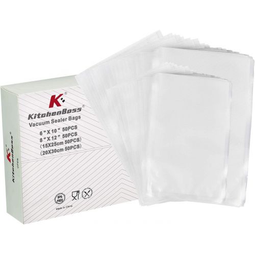  Vacuum Sealer Bags,Food Saver Bags 50 of Each Size 6x10 Pint, 8x12 Quart and 11x16 Gallon,Sous Vide Bags(Total 150 Bags) Commercial Grade for Food Storage, by KitchenBoss