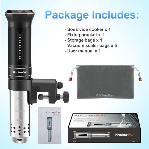  KitchenFun Sous Vide Cooker Immersion Circulators: 1100W Fast-Heating IPX7 Waterproof Thermal Immersion Circulator Accurate Temperature and Timer Sous Vide Machines with Digital Touch Screen