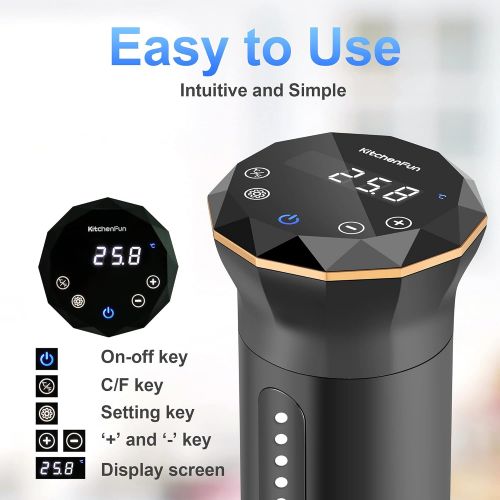  KitchenFun Sous Vide Cooker Immersion Circulators: 1100W Fast-Heating IPX7 Waterproof Thermal Immersion Circulator Accurate Temperature and Timer Sous Vide Machines with Digital Touch Screen