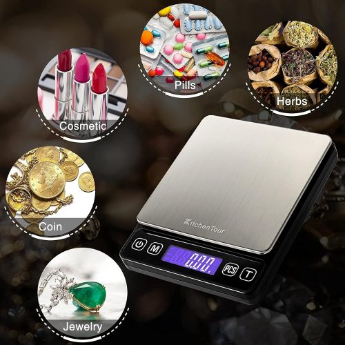  [아마존베스트]KitchenTour Digital Postal Scale - 0.01g/500g Small Portable Electronic Pocket Scale with Back-Lit LCD Display (Batteries Included)