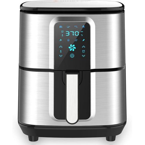  Kitcher 6.8Qt Air Fryer, Hot Air Fryer with 8 Cooking Functions Temperature Timer Control Led Touch Screen 50 Recipes, Stainless Steel Silver