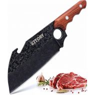 Kitory Meat Cleaver Butcher Boning Knife Forged Kitchen Knife Multi-Function Cleaver Knife Chopping Knife with Large Finger Hole and Bottle Opener Ideal for Kitchen, Camping, BB, h