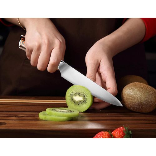  KITORY Kitchen Utility Knife 5 inch Small Chef Knife German High Carbon Stainless Steel Blade Ergonomic Pakkawood Handle, Fruit and Vegetable Paring Cutting Chopping Carving Knives