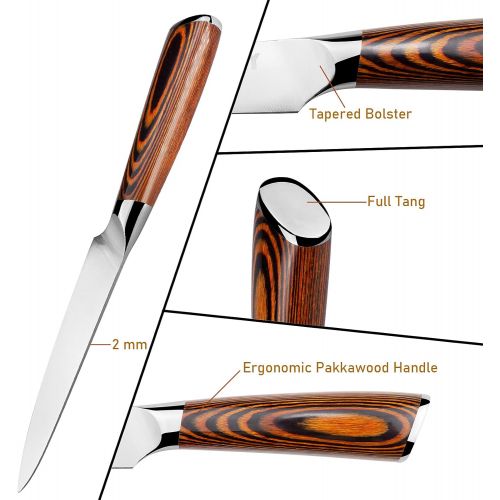  KITORY Kitchen Utility Knife 5 inch Small Chef Knife German High Carbon Stainless Steel Blade Ergonomic Pakkawood Handle, Fruit and Vegetable Paring Cutting Chopping Carving Knives