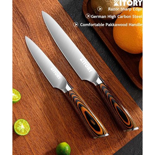  KITORY Kitchen Utility Knife 5 inch Small Chef Knife German High Carbon Stainless Steel Blade Ergonomic Pakkawood Handle, Fruit and Vegetable Paring Cutting Chopping Carving Knives