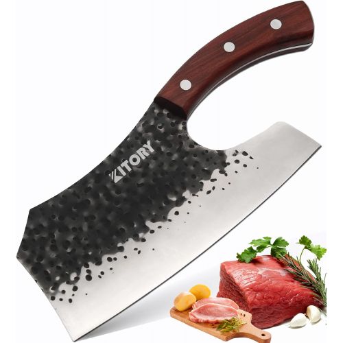  [아마존베스트]KITORY Vegetable Cleaver 7.4 Effort Saving Kitchen Knife Chinese Butcher Knives Forged Handmade Full Tang Chopper Break through Physics Design 7Cr17MoV Steel Blade Red Sandalwood E