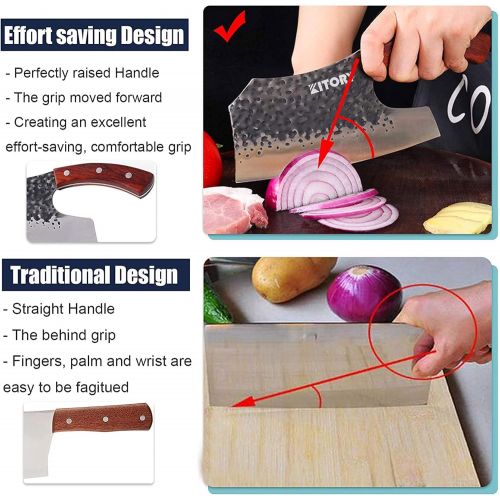  [아마존베스트]KITORY Vegetable Cleaver 7.4 Effort Saving Kitchen Knife Chinese Butcher Knives Forged Handmade Full Tang Chopper Break through Physics Design 7Cr17MoV Steel Blade Red Sandalwood E