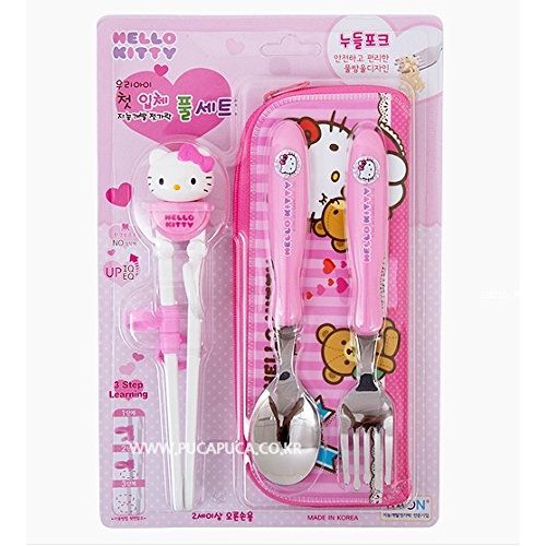  Hello Kitty kids Training Chopsticks, Spoon, Fork, Pouch case Set for Right Hand