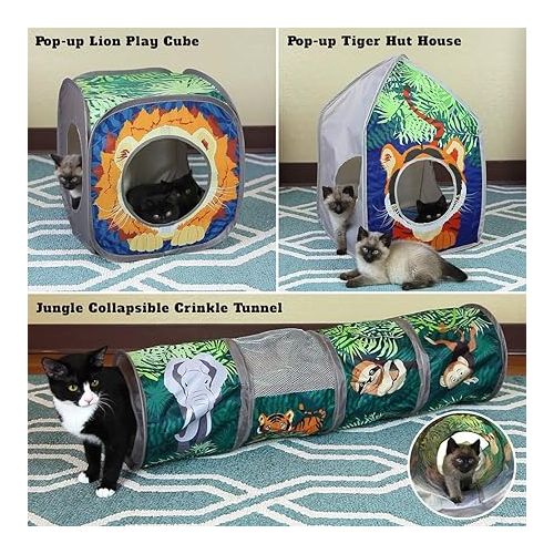  Kitty City Pop Open Jungle Combo,Collapsible Cat Cube, Play Kennel, Cat Bed, Tunnel, Cat toys
