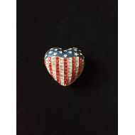 /KittyOwlCollectables Beautiful Vintage USA Heart Flag Brass Hinged Trinket Box featuring Red and Clear Rhinestones