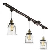 Kiven Set of 3 H-Type Track Lighting Pendants with Clear Glass Shade and LED Bulbs